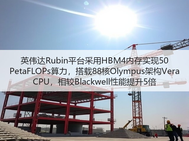 英伟达Rubin平台采用HBM4内存实现50 PetaFLOPs算力，搭载88核Olympus架构Vera CPU，相较Blackwell性能提升5倍(图3)